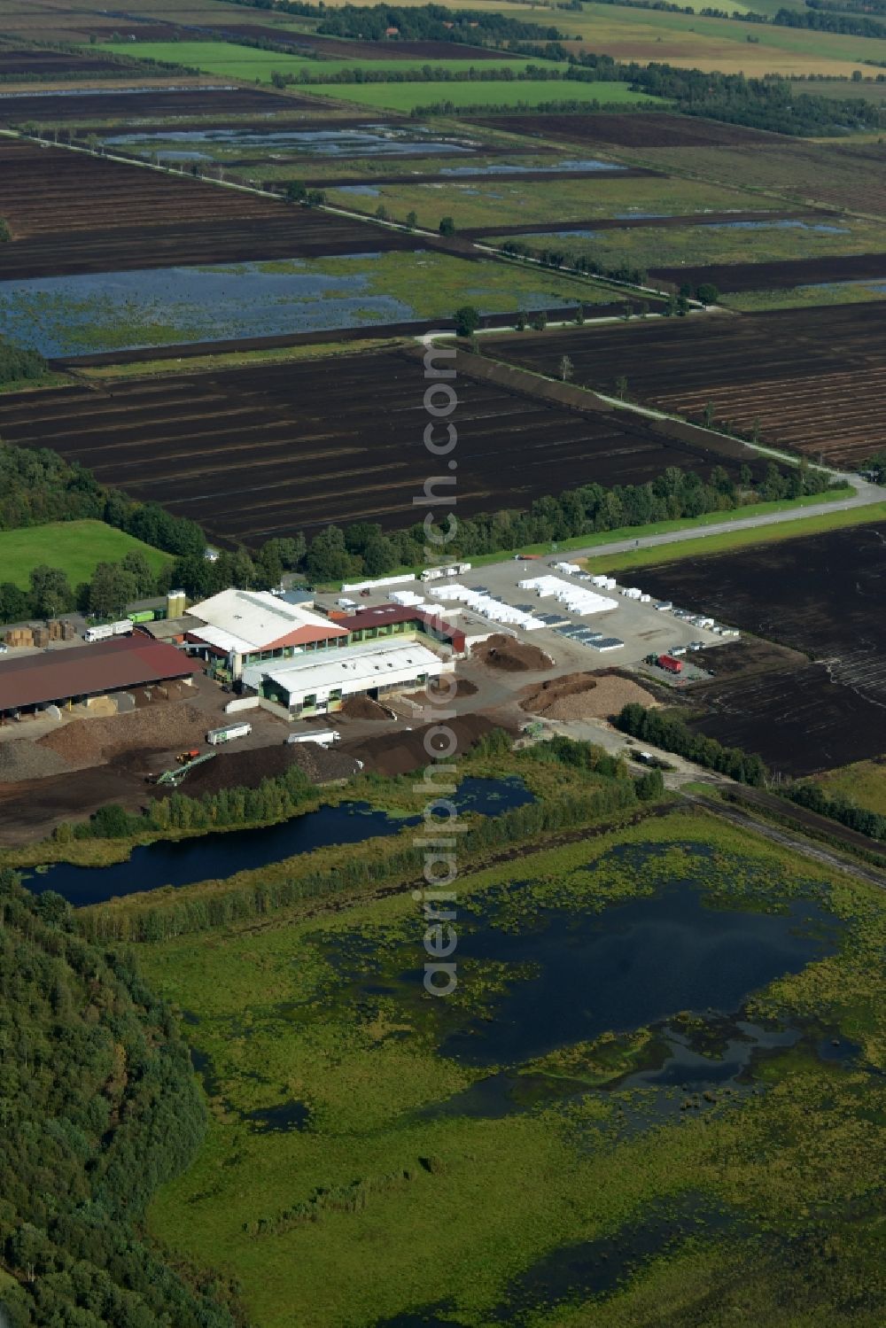 Neuenkirchen-Vörden from above - Peat degradation on the moor fields CAMPEMOOR in Neuenkirchen-Voerden in the state Lower Saxony