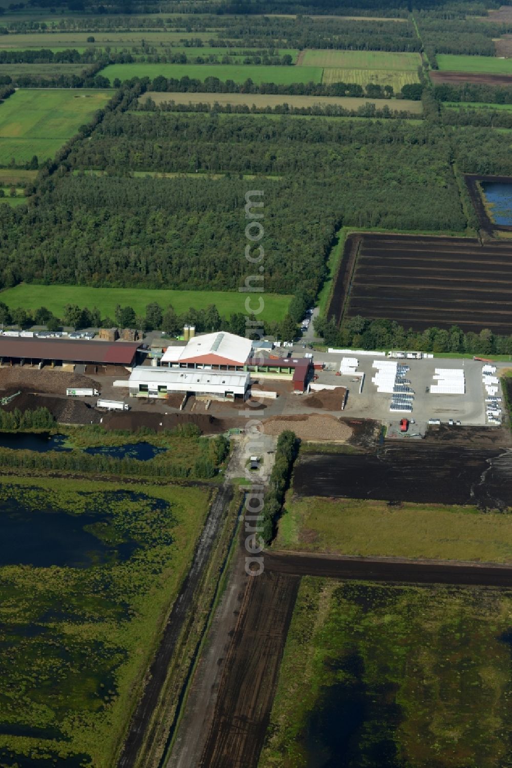 Neuenkirchen-Vörden from above - Peat degradation on the moor fields CAMPEMOOR in Neuenkirchen-Voerden in the state Lower Saxony