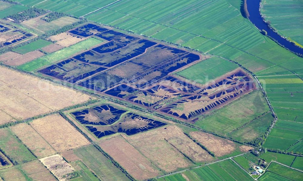 Prinzenmoor from above - Peat degradation on the moor fields in Prinzenmoor in the state Schleswig-Holstein, Germany