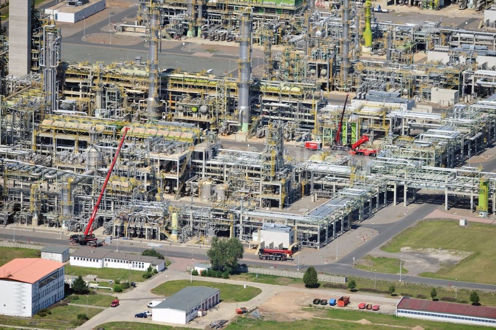 Leuna from above - View at the TOTAL refinery in central Germany in Leuna in the federal state of Saxony-Anhalt. The TOTAL refinery chemical site Leuna is one of the most modern refineries in Europe