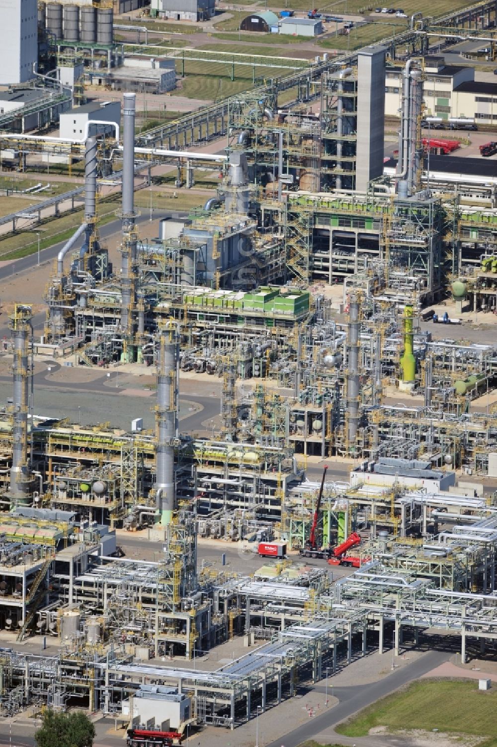 Aerial image Leuna - View at the TOTAL refinery in central Germany in Leuna in the federal state of Saxony-Anhalt. The TOTAL refinery chemical site Leuna is one of the most modern refineries in Europe