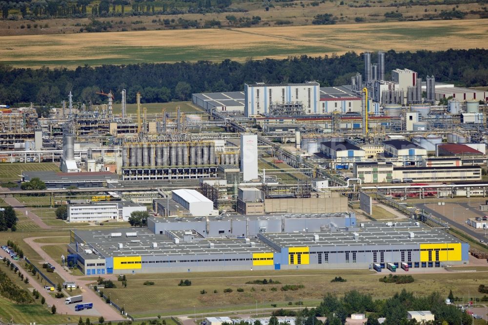 Aerial image Leuna - View at the TOTAL refinery in central Germany in Leuna in the federal state of Saxony-Anhalt. The TOTAL refinery chemical site Leuna is one of the most modern refineries in Europe