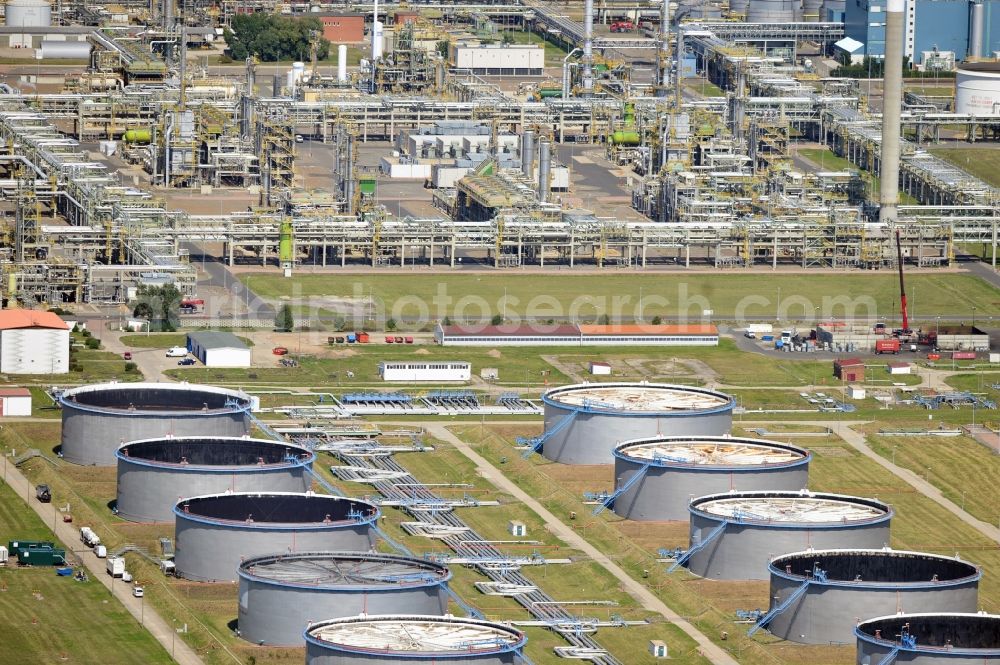 Leuna from above - View at the TOTAL refinery in central Germany in Leuna in the federal state of Saxony-Anhalt. The TOTAL refinery chemical site Leuna is one of the most modern refineries in Europe