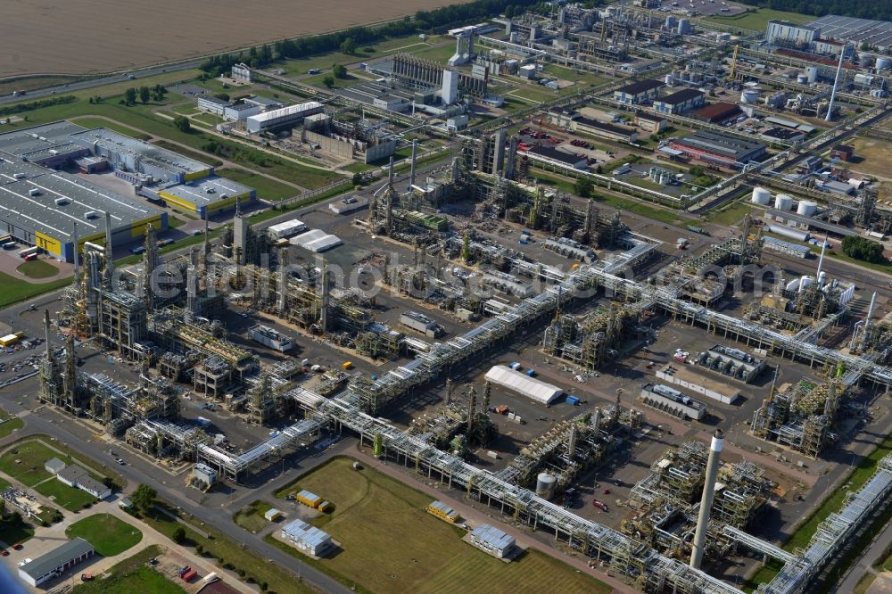 Leuna from above - View at the TOTAL refinery in central Germany in Leuna in the federal state of Saxony-Anhalt. The TOTAL refinery chemical site Leuna is one of the most modern refineries in Europe