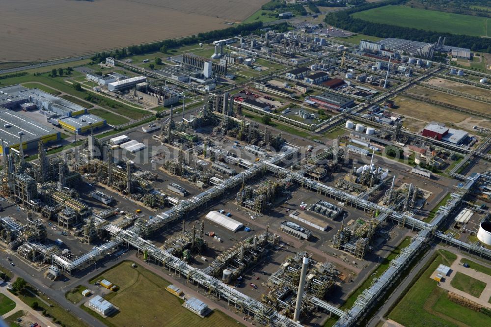 Aerial image Leuna - View at the TOTAL refinery in central Germany in Leuna in the federal state of Saxony-Anhalt. The TOTAL refinery chemical site Leuna is one of the most modern refineries in Europe