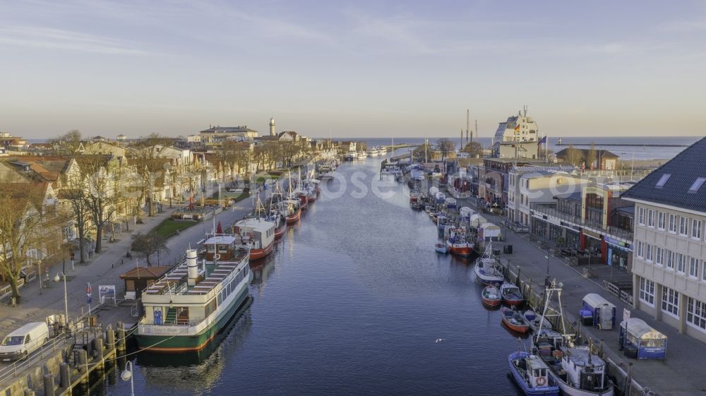 Aerial image Rostock - Tourist attraction and sightseeing Alter Strom in the district Warnemuende in Rostock in the state Mecklenburg - Western Pomerania, Germany