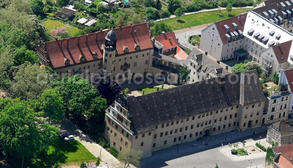 Aerial photograph Lutherstadt Wittenberg - Tourist attraction and sightseeing Augusteum and Lutherhaus in Lutherstadt Wittenberg in the state Saxony-Anhalt, Germany