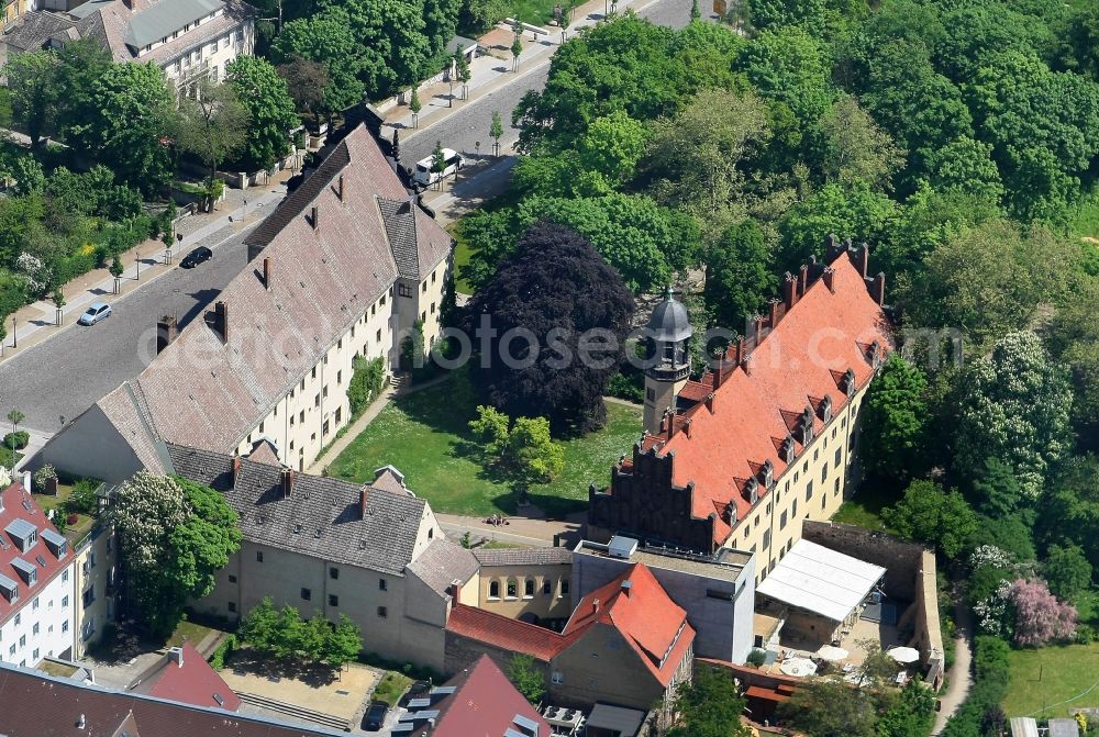 Lutherstadt Wittenberg from above - Tourist attraction and sightseeing Augusteum and Lutherhaus in Lutherstadt Wittenberg in the state Saxony-Anhalt, Germany