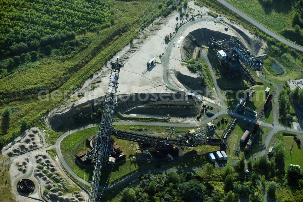 Markkleeberg from the bird's eye view: Tourist attraction and sightseeing of Bergbau-Technik-Park Am Westufer in Markkleeberg in the state Saxony, Germany