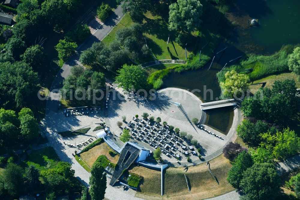 Aerial image Berlin - Tourist attraction and sightseeing Largest sundial in Europe in Britzer Garten in the district Neukoelln in Berlin, Germany