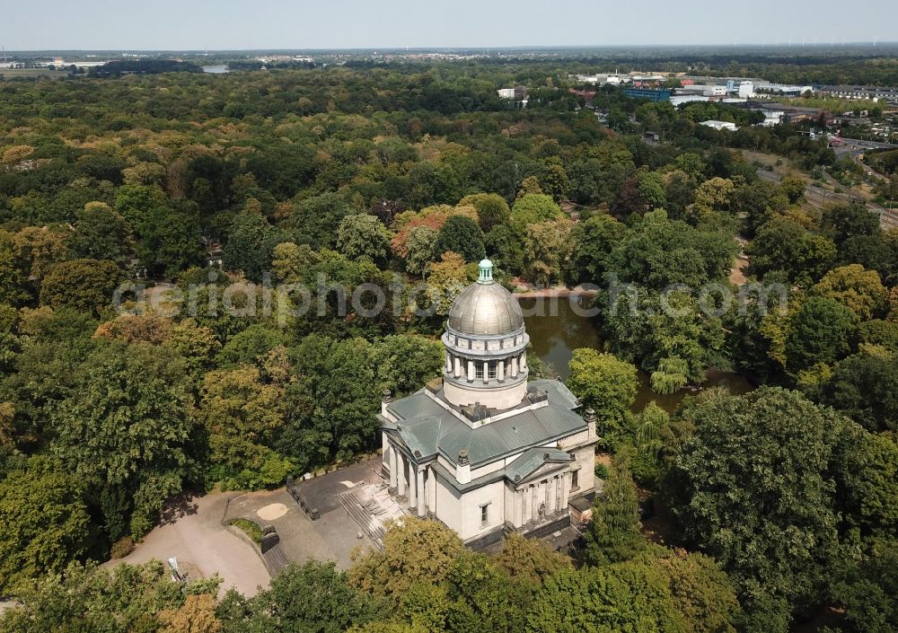 Dessau from above - Tourist attraction and sightseeing Mausoleum Dessau in Tierpark in the district Ziebigk in Dessau in the state Saxony-Anhalt, Germany