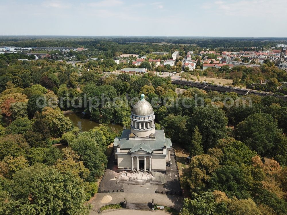 Dessau from the bird's eye view: Tourist attraction and sightseeing Mausoleum Dessau in Tierpark in the district Ziebigk in Dessau in the state Saxony-Anhalt, Germany