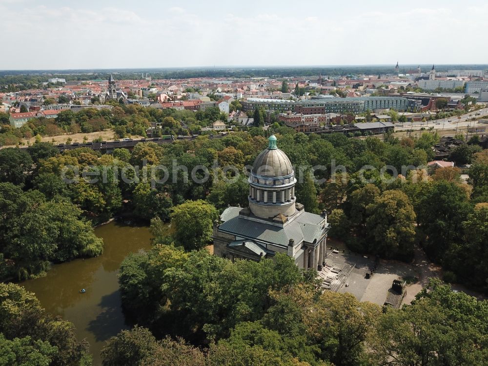 Aerial image Dessau - Tourist attraction and sightseeing Mausoleum Dessau in Tierpark in the district Ziebigk in Dessau in the state Saxony-Anhalt, Germany