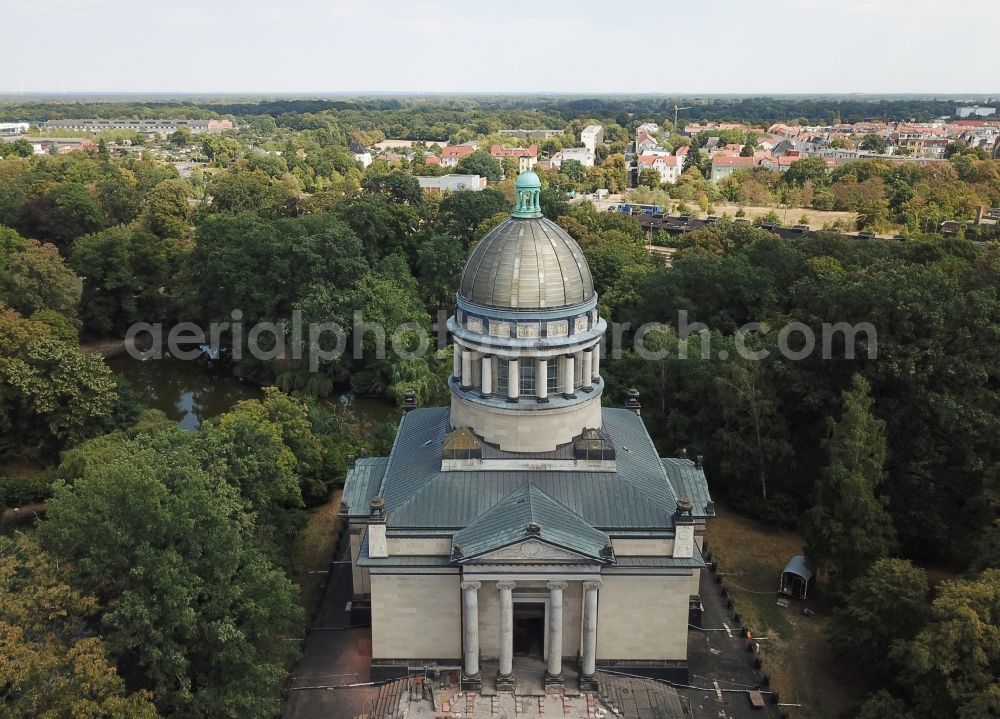 Aerial image Dessau - Tourist attraction and sightseeing Mausoleum Dessau in Tierpark in the district Ziebigk in Dessau in the state Saxony-Anhalt, Germany