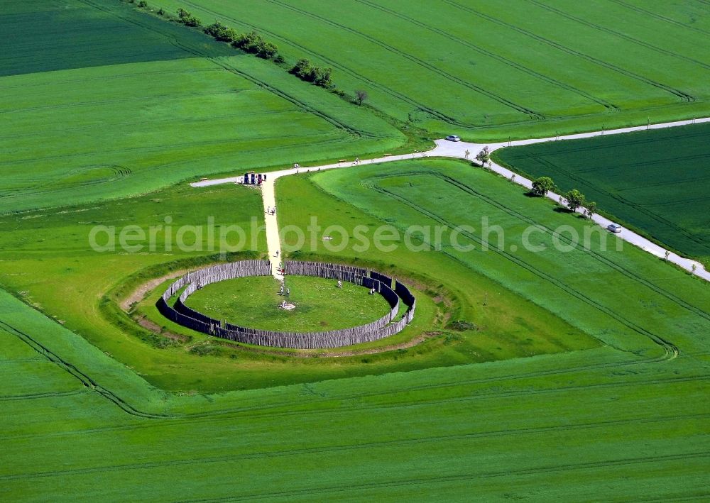 Goseck from the bird's eye view: Tourist attraction and sightseeing Sonnenobservatorium Goseck in Goseck in the state Saxony-Anhalt, Germany