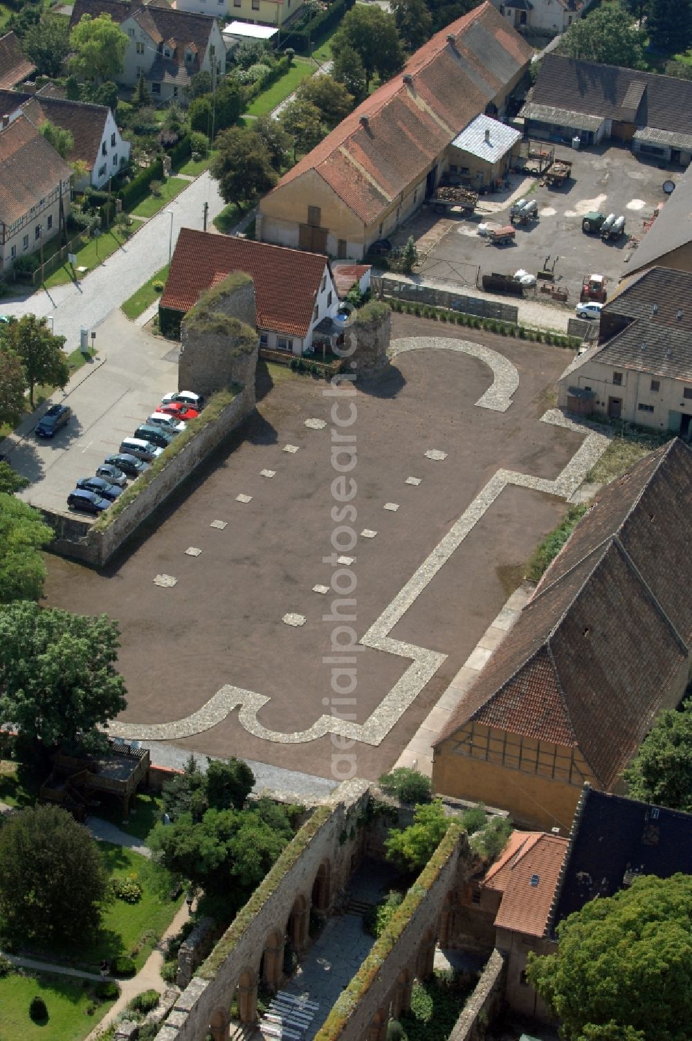 Aerial image Kaiserpfalz - Tourist attraction and sightseeing Stiftung Kloster and Kaiserpfalz Memleben in Kaiserpfalz in the state Saxony-Anhalt, Germany