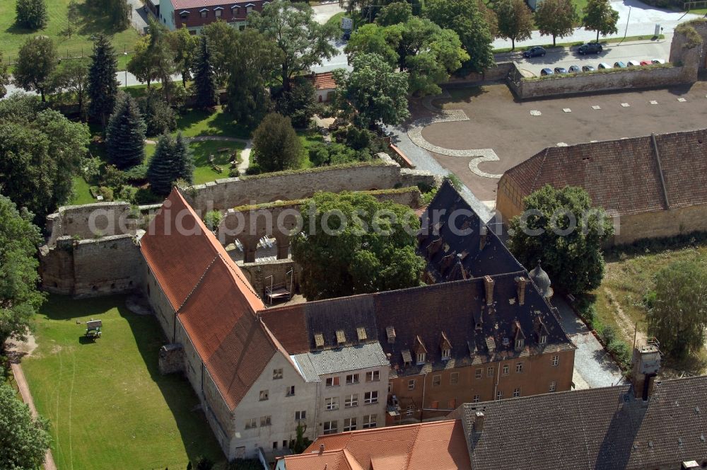 Kaiserpfalz from above - Tourist attraction and sightseeing Stiftung Kloster and Kaiserpfalz Memleben in Kaiserpfalz in the state Saxony-Anhalt, Germany