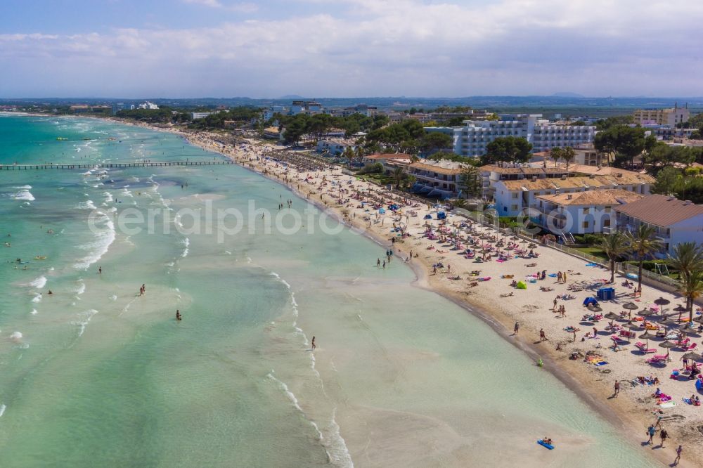 Can Picafort from above - Beach of Can Picafort on the Mediterranean coast of the Spanish Balearic island of Mallorca in Spain