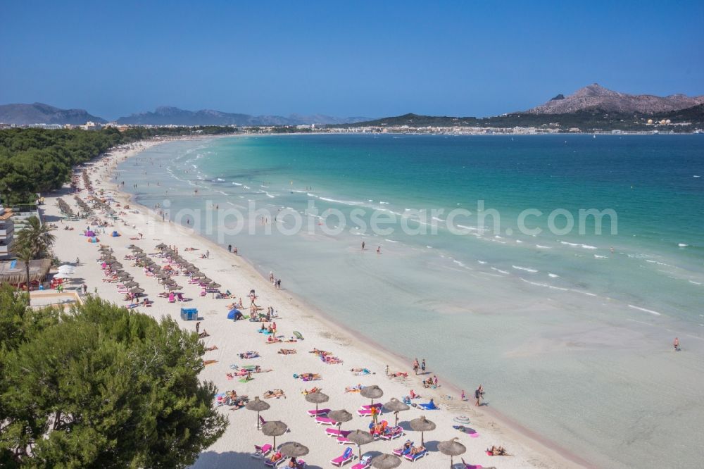 Aerial image Can Picafort - Beach of Can Picafort on the Mediterranean coast of the Spanish Balearic island of Mallorca in Spain