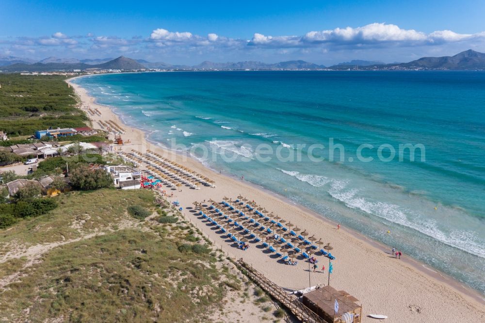 Can Picafort from above - Beach of Can Picafort on the Mediterranean coast of the Spanish Balearic island of Mallorca in Spain