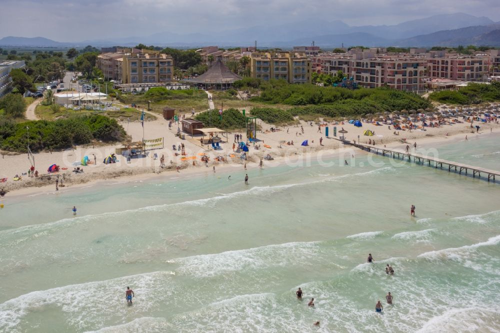 Can Picafort from the bird's eye view: Beach of Can Picafort on the Mediterranean coast of the Spanish Balearic island of Mallorca in Spain