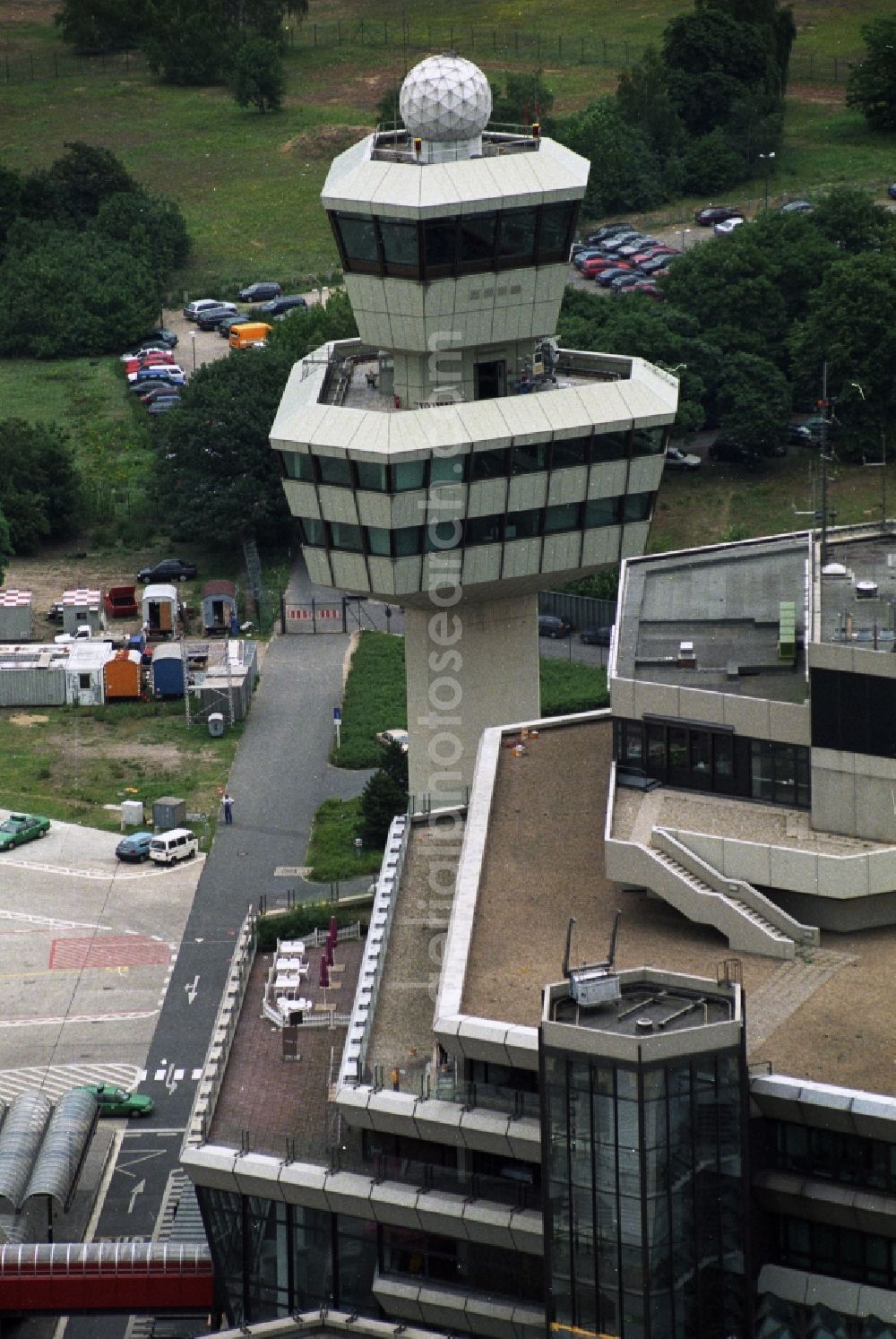 Berlin from above - Tower of the German Air Traffic Control DFS at Berlin Tegel Airport TXL