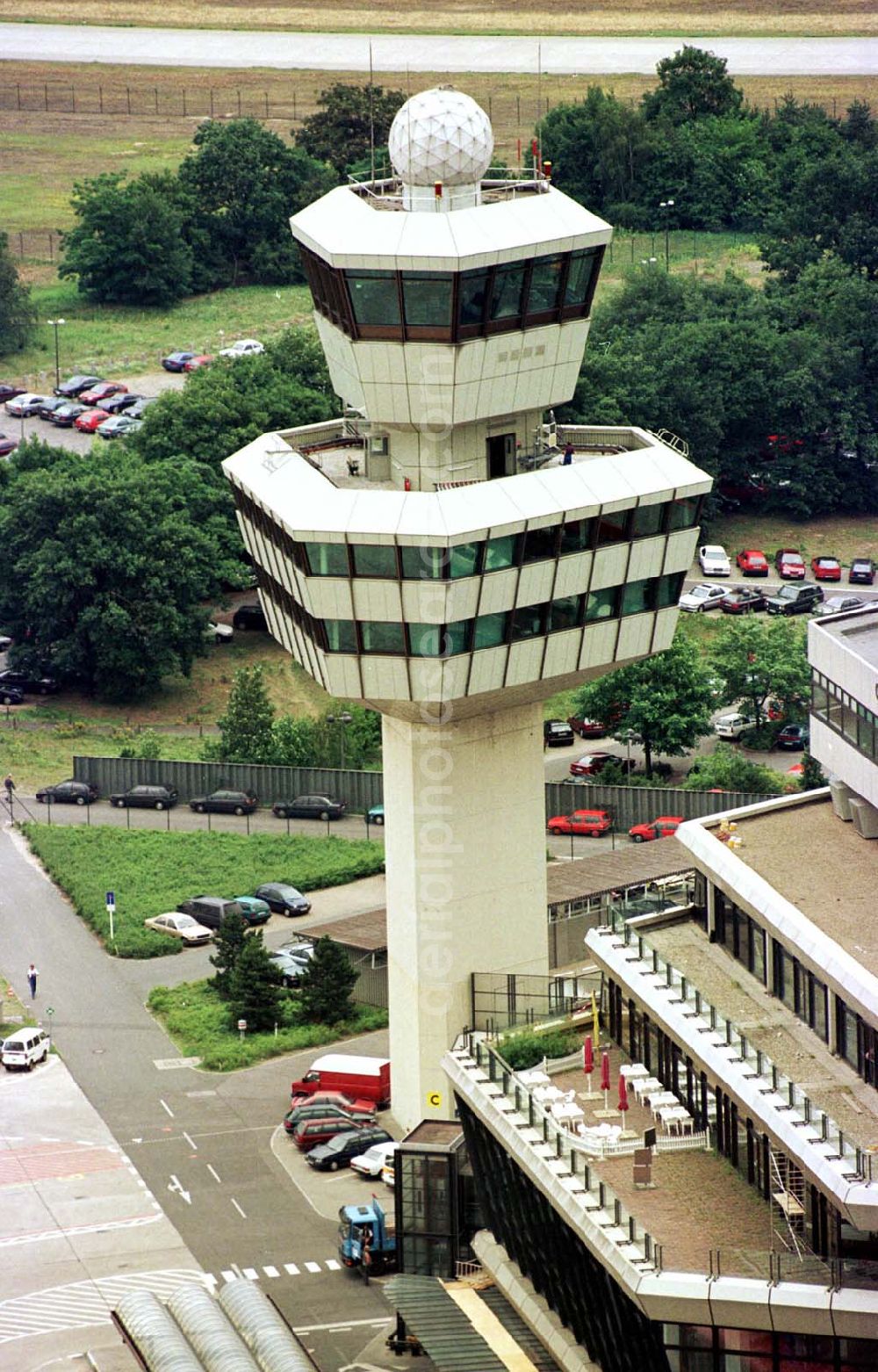 Berlin-Tegel from the bird's eye view: Tower auf dem Flughafen Tegel in Berlin.