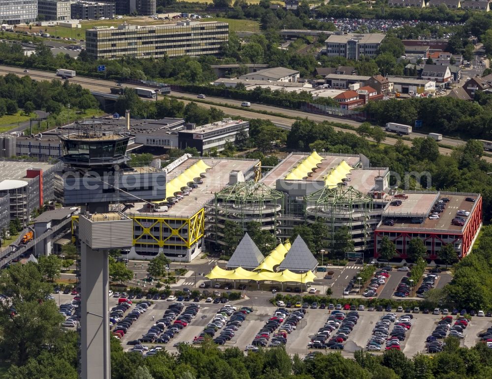 Düsseldorf from above - The air traffic control tower of Dusseldorf International Airport in the state of North Rhine-Westphalia