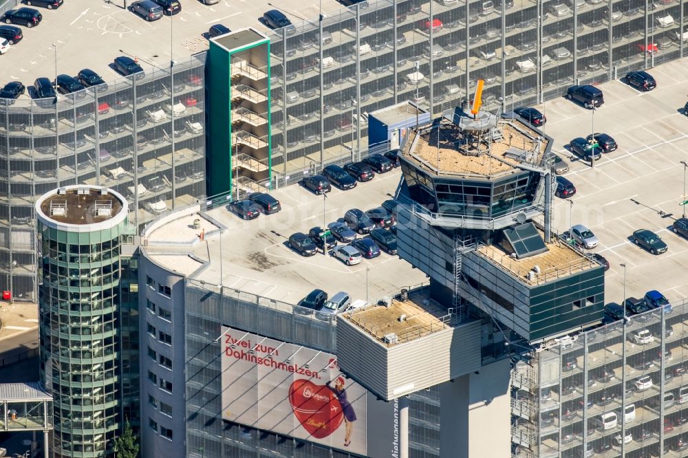 Düsseldorf from the bird's eye view: The air traffic control tower of Dusseldorf International Airport in the state of North Rhine-Westphalia