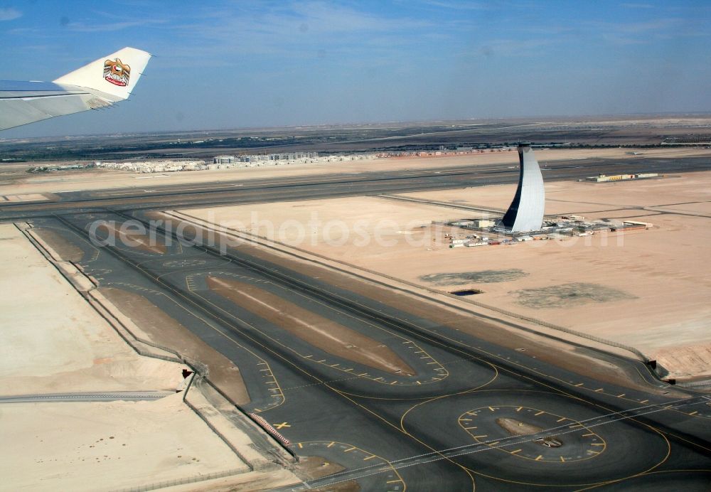 Abu Dhabi from the bird's eye view: Tower on the runways of the airport in Abu Dhabi in United Arab Emirates