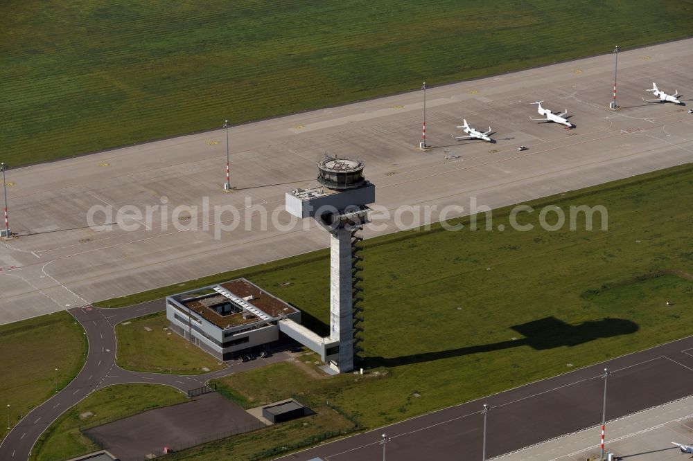 Aerial image Schönefeld - Tower on the runways of the airport BER in Schoenefeld in the state Brandenburg, Germany