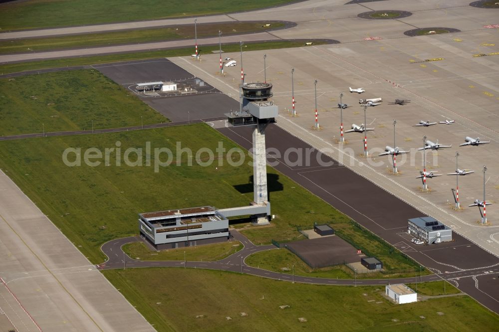 Aerial image Schönefeld - Tower on the runways of the airport BER in Schoenefeld in the state Brandenburg, Germany