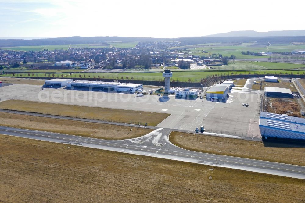 Aerial image Calden - Tower on the runways of the airport in Calden in the state Hesse, Germany