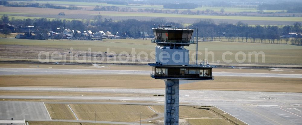 Schönefeld from above - Tower of DFS German Air Traffic Control GmbH on the runways of the BER Airport in Schoenefeld in Brandenburg