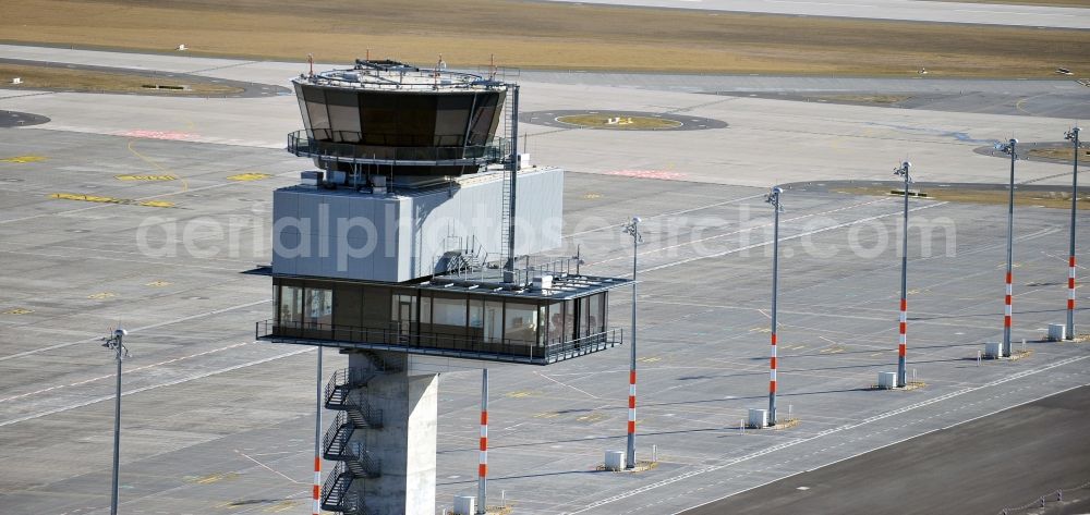 Aerial photograph Schönefeld - Tower of DFS German Air Traffic Control GmbH on the runways of the BER Airport in Schoenefeld in Brandenburg