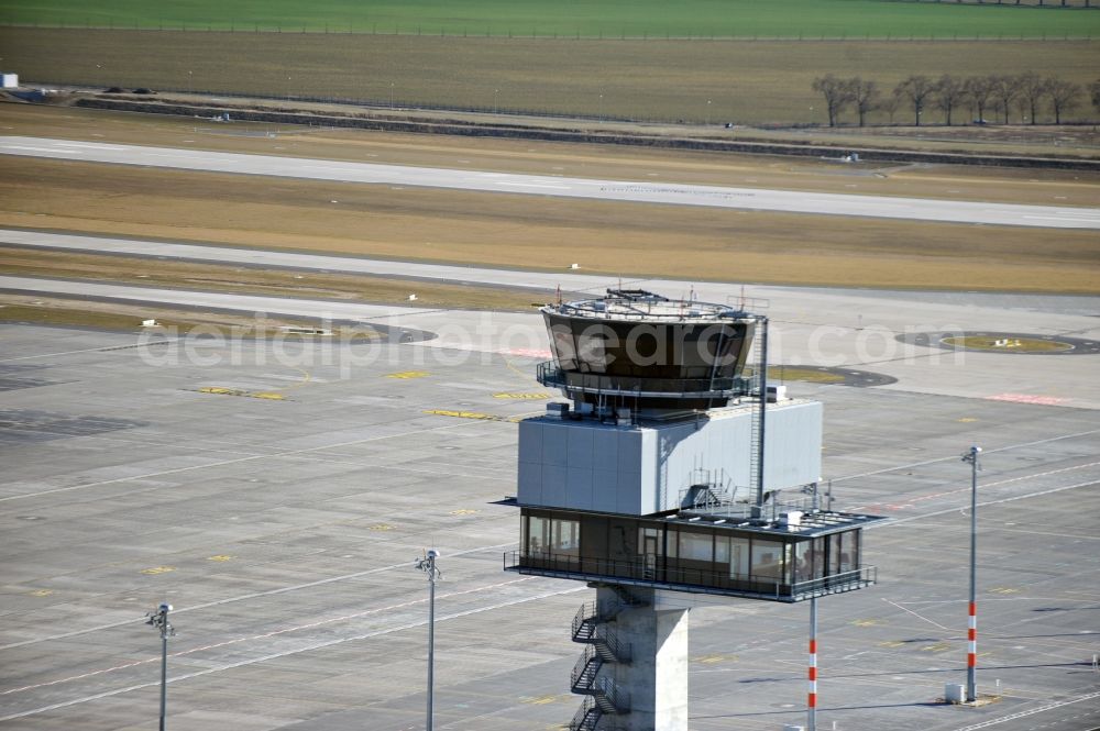 Schönefeld from above - Tower of DFS German Air Traffic Control GmbH on the runways of the BER Airport in Schoenefeld in Brandenburg