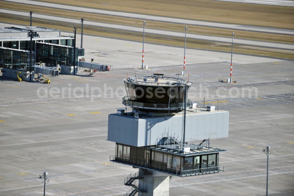 Schönefeld from above - Tower of DFS German Air Traffic Control GmbH on the runways of the BER Airport in Schoenefeld in Brandenburg