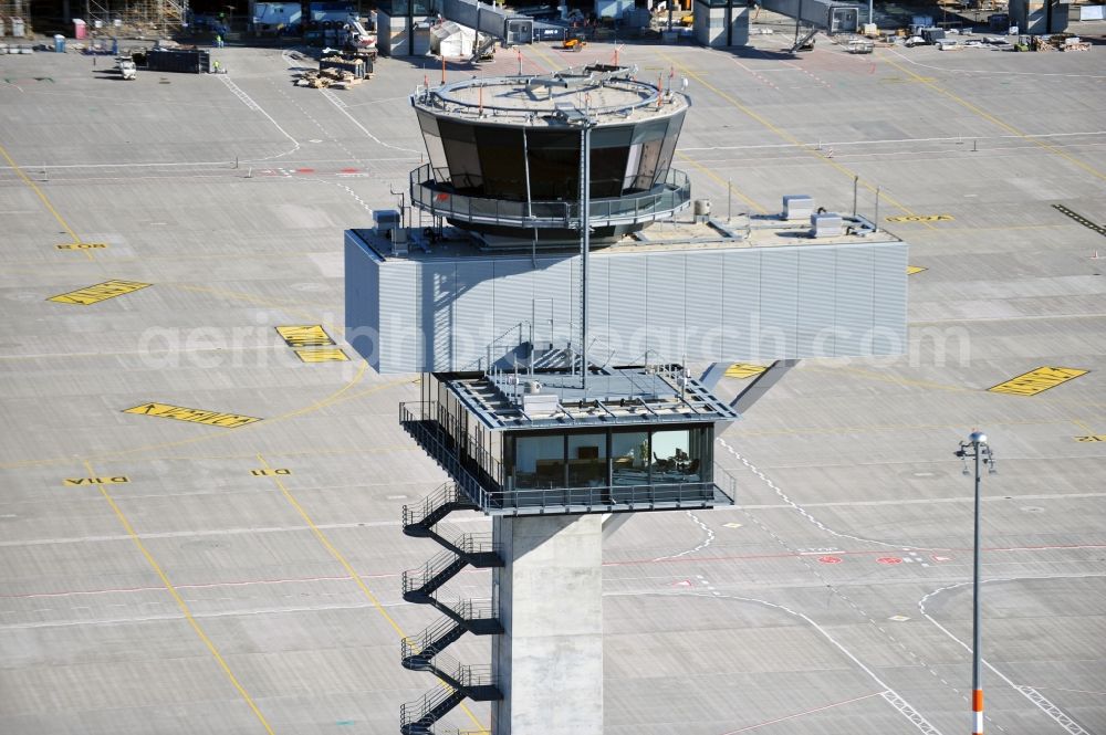 Aerial photograph Schönefeld - Tower of DFS German Air Traffic Control GmbH on the runways of the BER Airport in Schoenefeld in Brandenburg