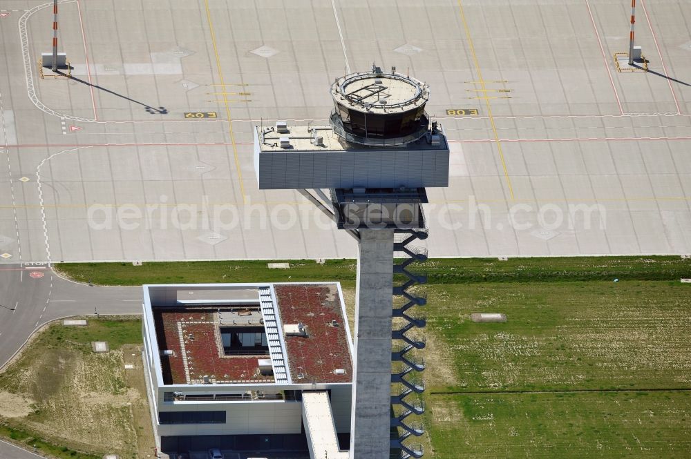 Aerial photograph Schönefeld - Tower of DFS German Air Traffic Control GmbH on the runways of the BER Airport in Schoenefeld in Brandenburg