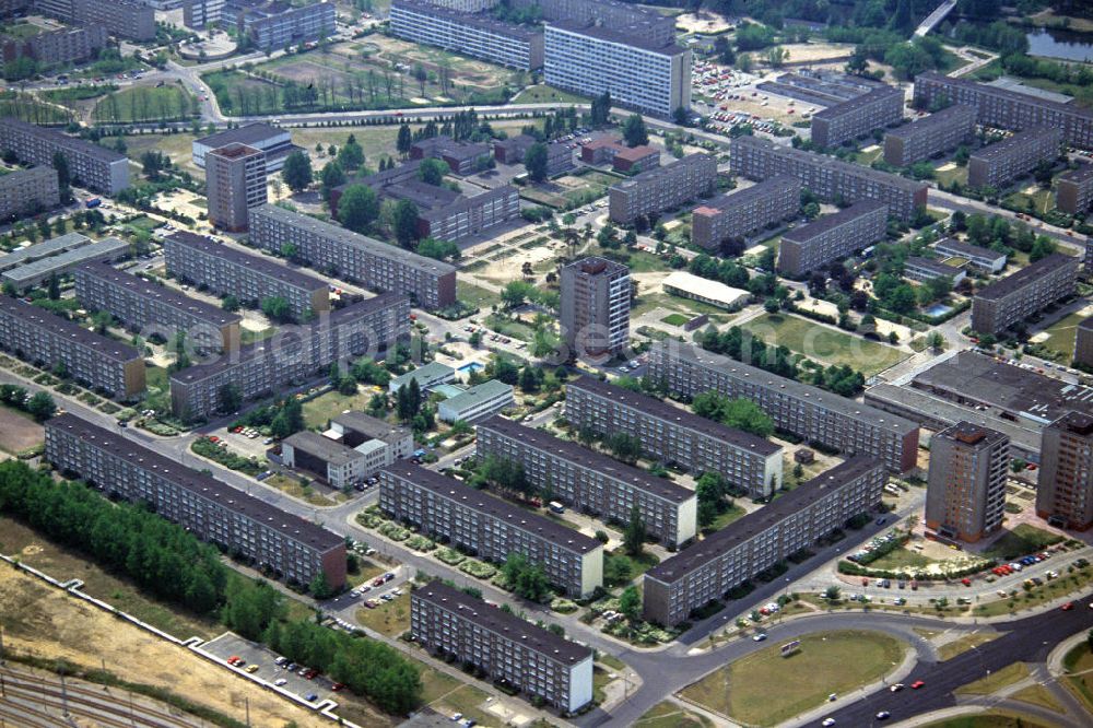 Eisenhüttenstadt from the bird's eye view: Blick auf die Trabantenstadt Eisenhüttenstadts. View of the satellite town of Eisenhuettenstadt.