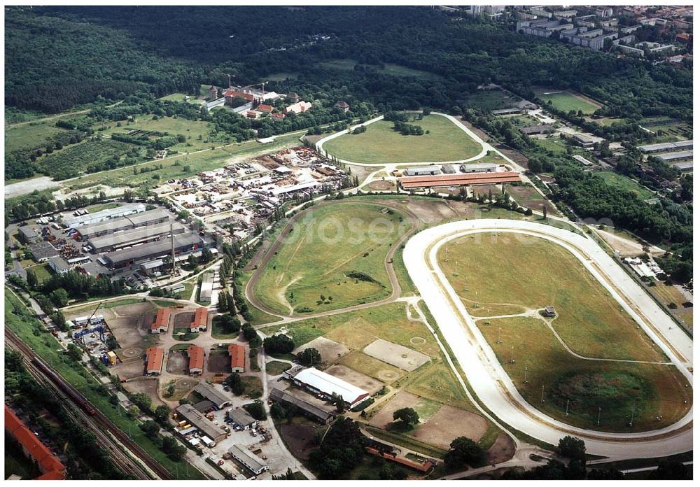 Berlin - Karlshorst from above - Trabrennbahn Berlin - Karlshorst mit dem Gewerbegebiet.