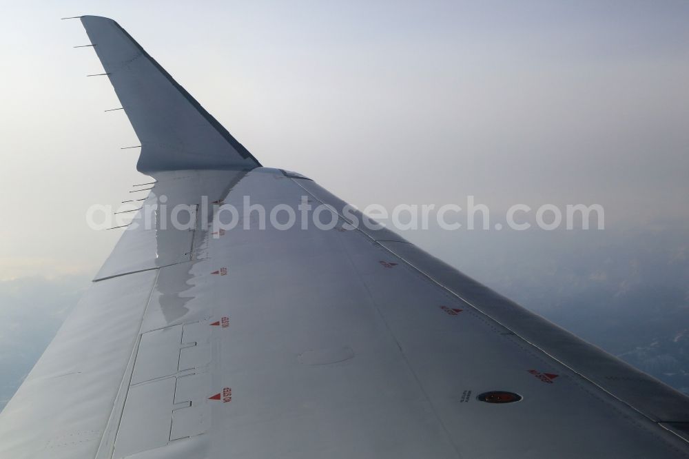 Aerial image Friedrichshafen - Canadair CRJ 900 Aircraft in flight in the airspace at Friedrichshafen in the state Baden-Wuerttemberg