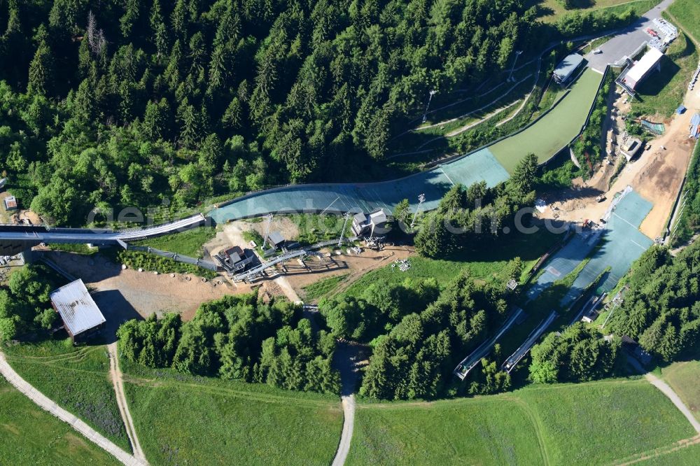 Oberwiesenthal from the bird's eye view: Training and competitive sports center of the ski jump Fichtelbergschanze in the district Huettenbach in Oberwiesenthal in the state Saxony, Germany