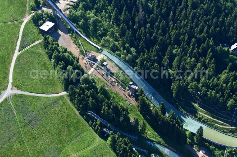 Aerial image Oberwiesenthal - Training and competitive sports center of the ski jump Fichtelbergschanze in the district Huettenbach in Oberwiesenthal in the state Saxony, Germany