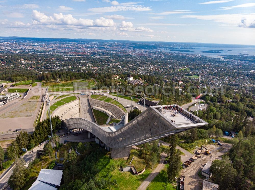 Oslo from above - Training and competitive sports center of the ski jump Holmenkollbakken in Oslo in Norway