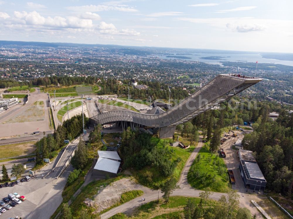 Oslo from the bird's eye view: Training and competitive sports center of the ski jump Holmenkollbakken in Oslo in Norway