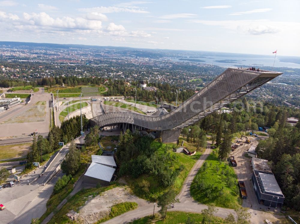 Aerial image Oslo - Training and competitive sports center of the ski jump Holmenkollbakken in Oslo in Norway