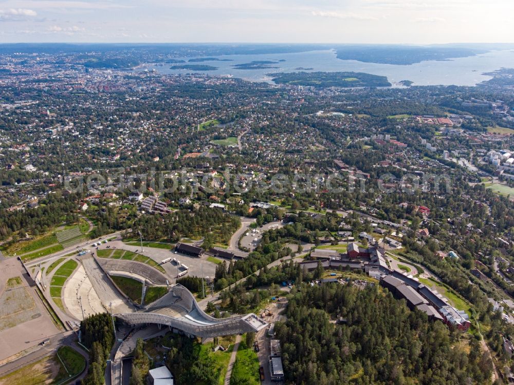 Oslo from above - Training and competitive sports center of the ski jump Holmenkollbakken in Oslo in Norway