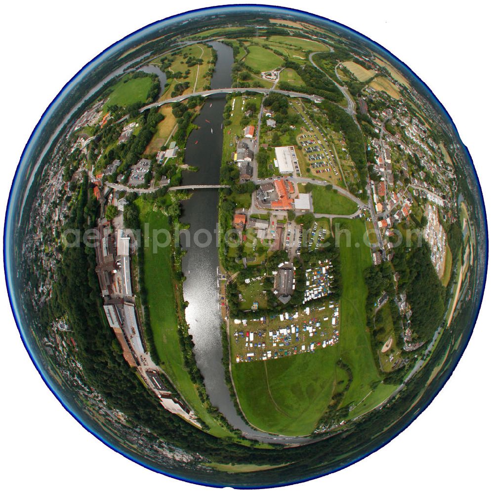 Aerial photograph Witten - Fish eye - Blick auf ein Trainingscamp für Drachenbootrennen auf der Ruhr. The training camp for dragon boat races on the Ruhr.