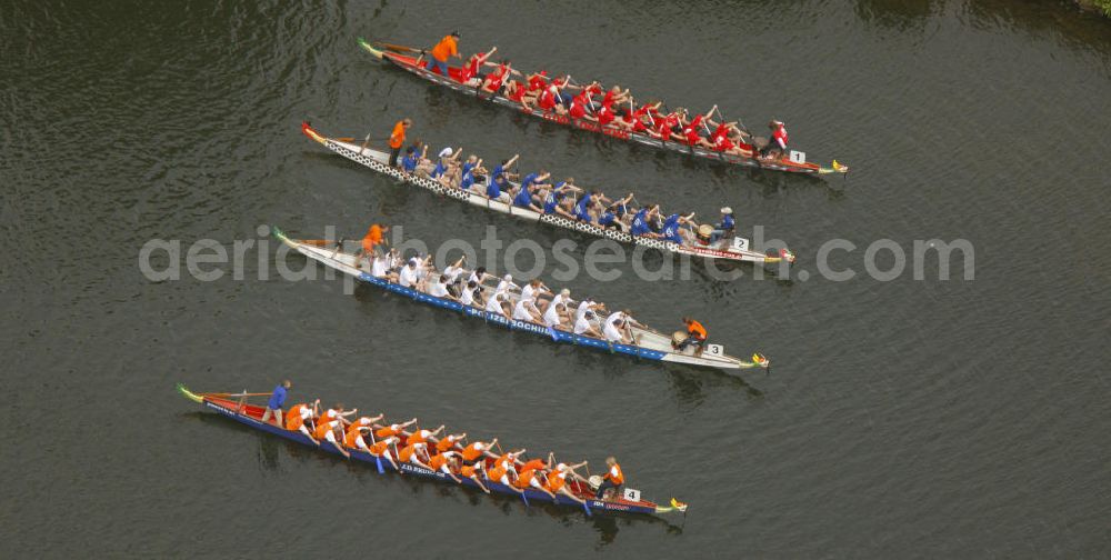 Witten from above - Blick auf ein Trainingscamp für Drachenbootrennen auf der Ruhr. The training camp for dragon boat races on the Ruhr.